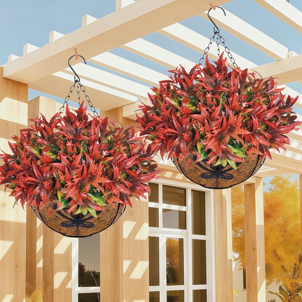 5713 2PCS Artificial Hanging Flowers for Outdoors with Hanging Basket